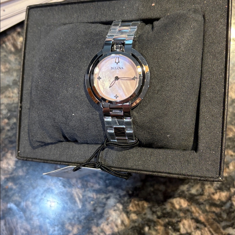 Brand New in box Bulova Silver Watch with Pink Dial